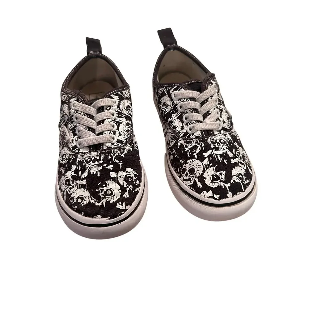Vans Boy's 10T White Black Elastic Lace Glow Skulls Slip-on Skater Sneakers